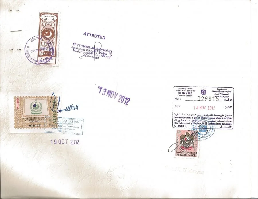 Attested Pakistani property documents representing registration and mutation services