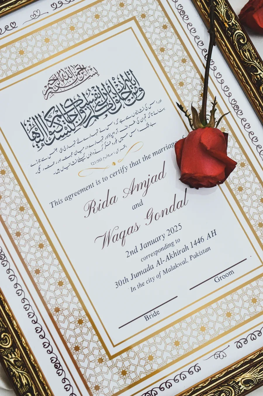 Nikah document representing haq mehr rights in Pakistan